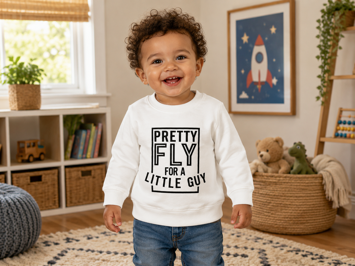 Pretty Fly for a Little Guy Boys’ White Graphic Sweatshirt