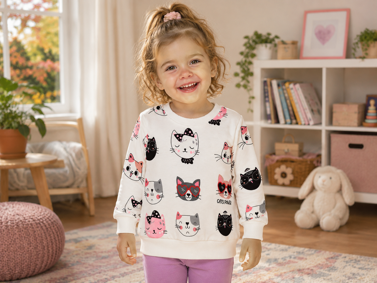 Cats Power Cute Cat Print Girls’ Sweatshirt