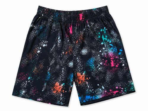 Shop these fun Black & Multi-Color Splatter Print Shorts featuring a vibrant all-over print, comfortable elastic waistband, and easy pull-on style for kids.