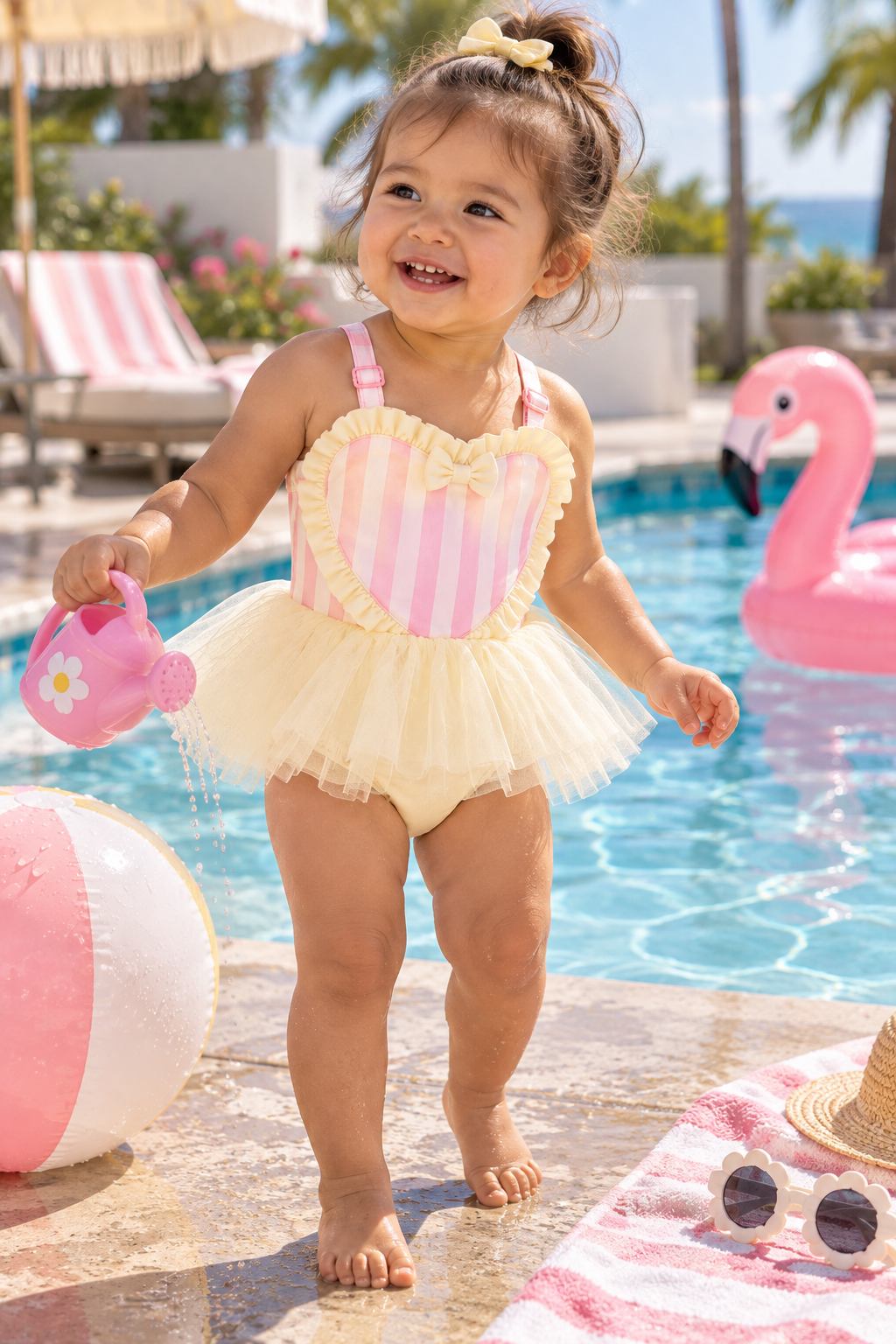 Pink & Ivory Heart Tutu One-Piece Swimsuit
