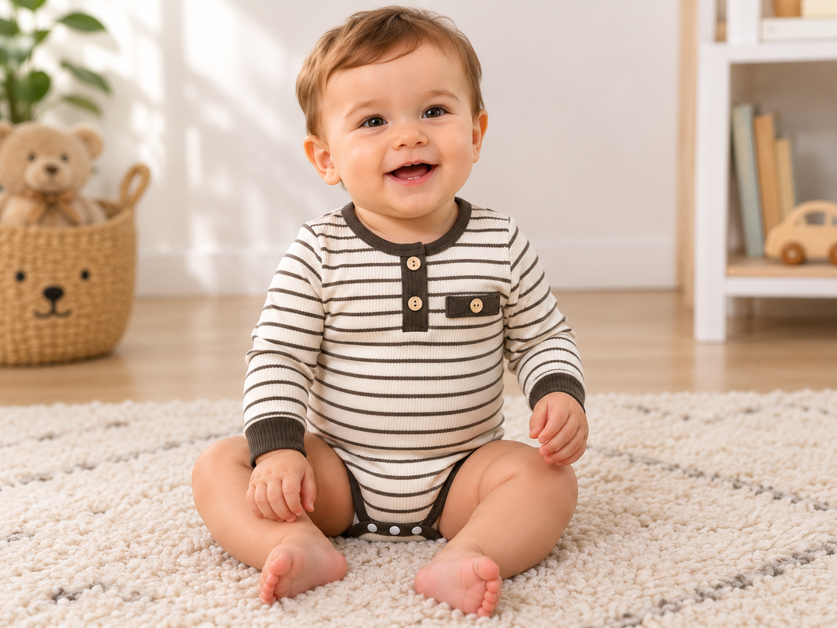 Baby Boys’ Cream & Brown Striped Long-Sleeve Bodysuit
