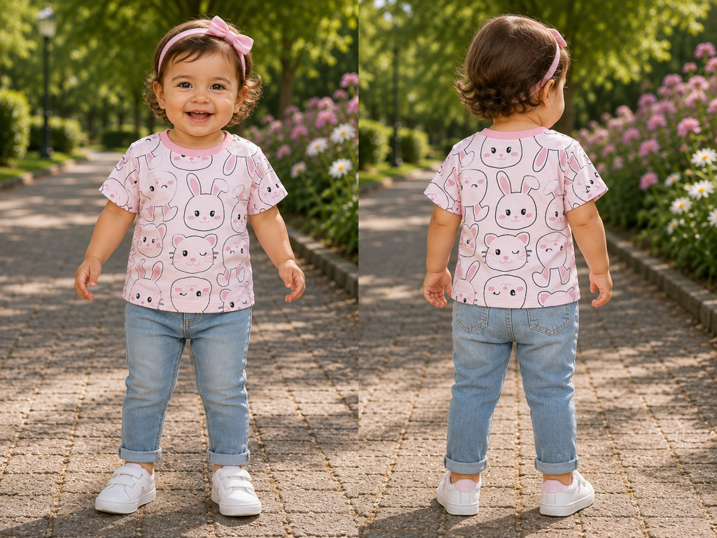 Pink Bunny & Kitty Print Short-Sleeve Girls' Top