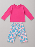 Shop this adorable girls 2-piece outfit set featuring a bright pink long-sleeve top and tropical flamingo and leaf print pants. A fun and colorful choice for everyday wear.