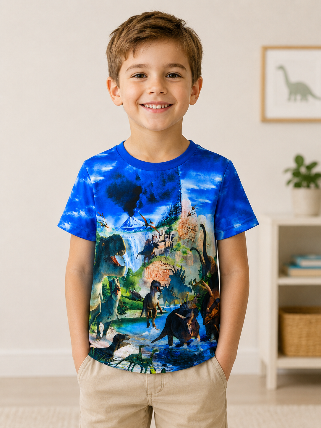 Boys’ Blue Dinosaur Adventure Short-Sleeve T-Shirt