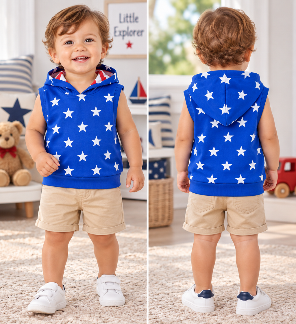 Boys Blue Star Sleeveless Hooded Top