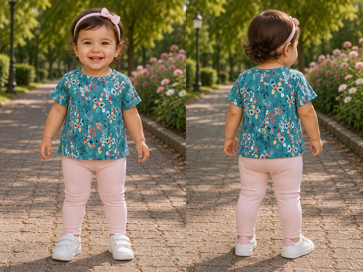 Teal Floral Print Short-Sleeve Girls' Top