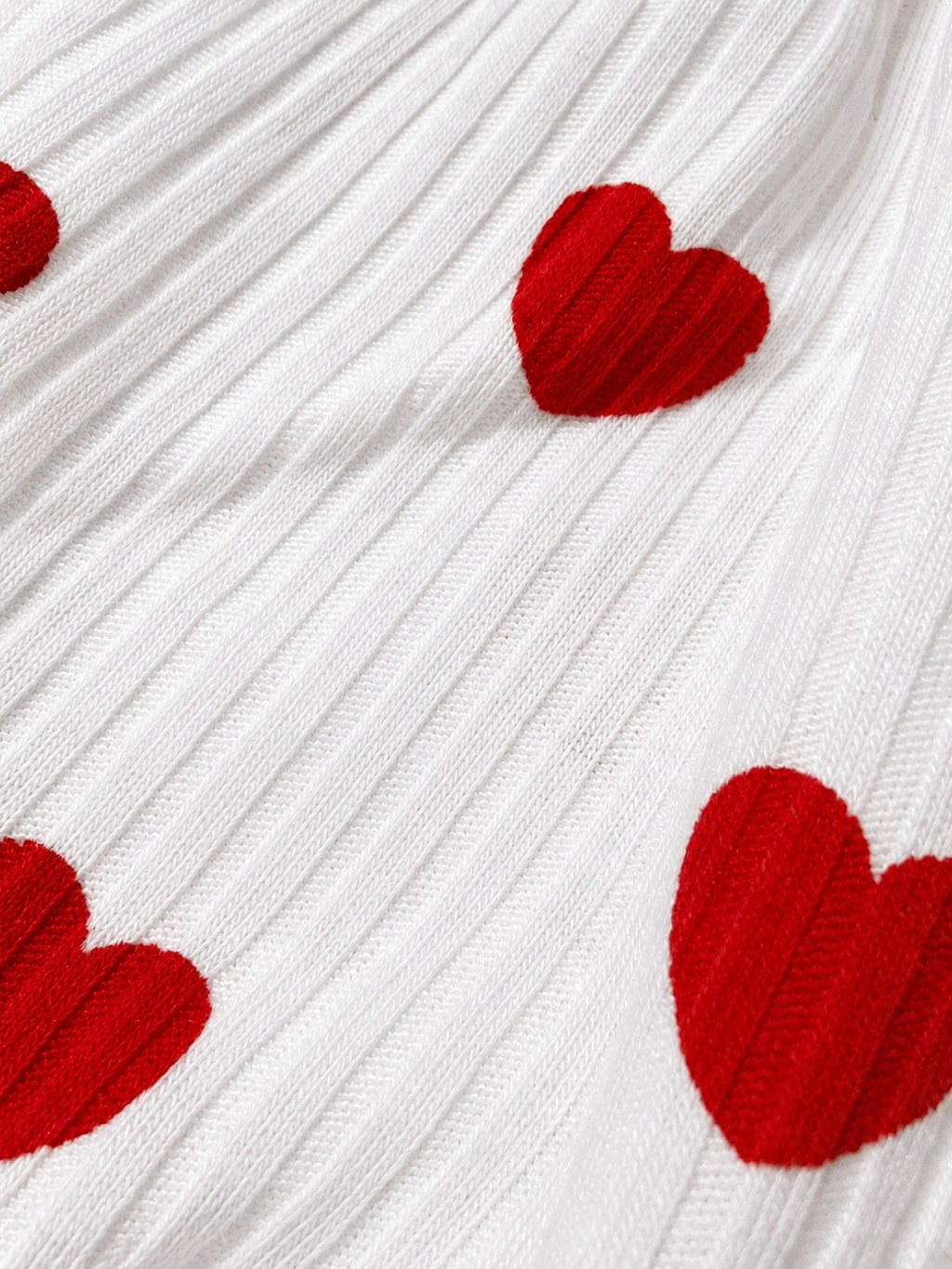 Baby Girls White & Red Heart Ribbed Bodysuit | Long Puff Sleeve One-Piece