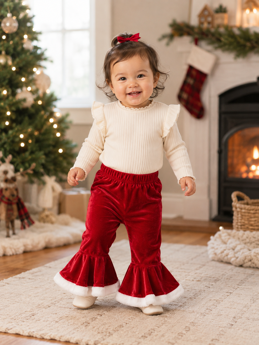 Red & White Santa Christmas Bell Bottom Pants