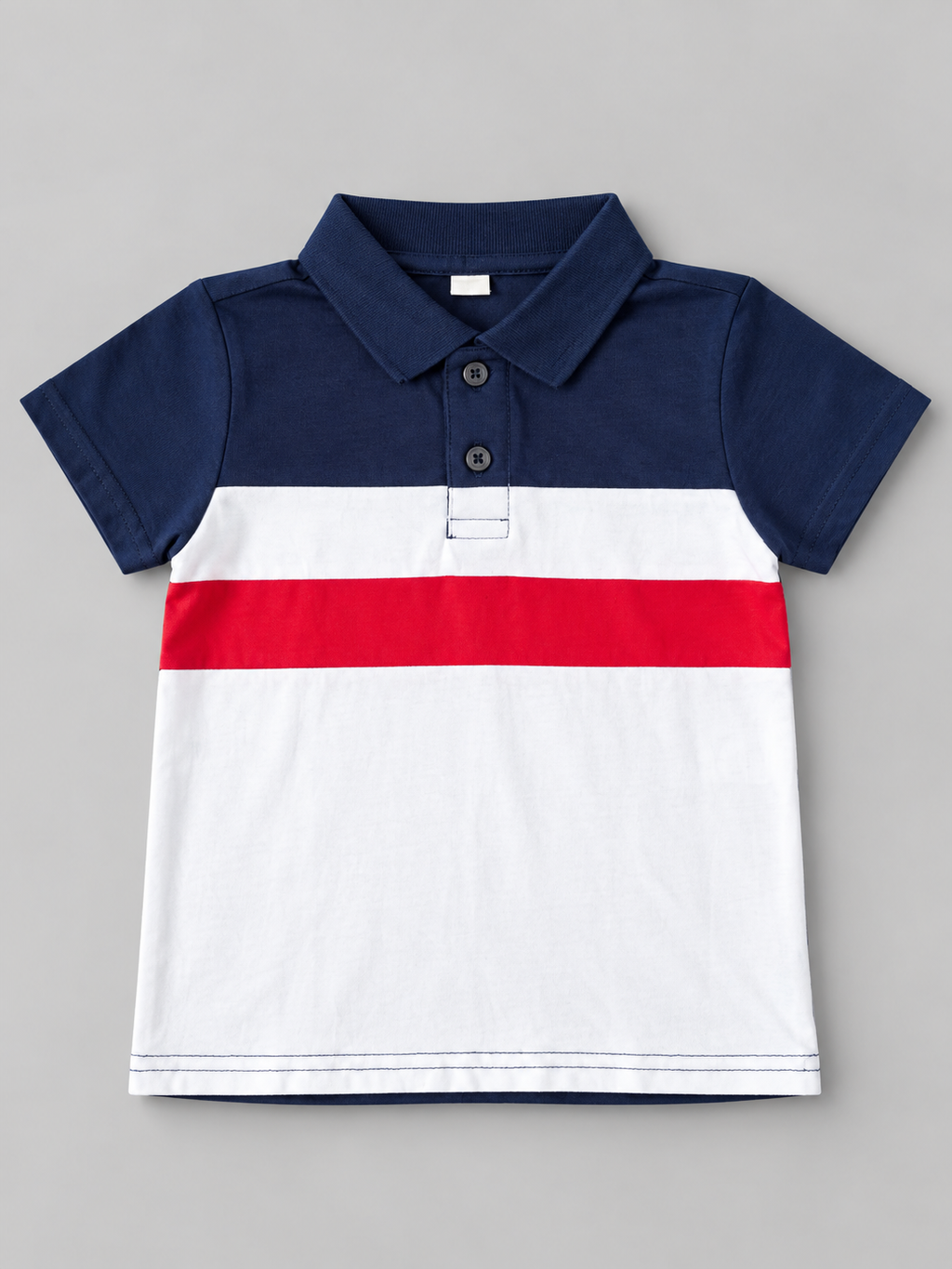 Boys navy white and red colorblock short sleeve polo shirt with two-button placket
