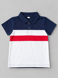 Boys navy white and red colorblock short sleeve polo shirt with two-button placket