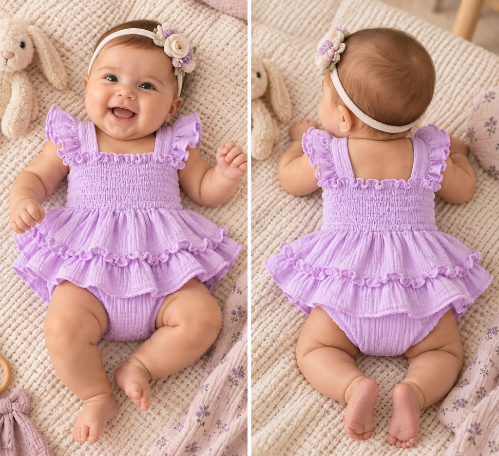 Lavender Ruffle Bow Skirted Romper