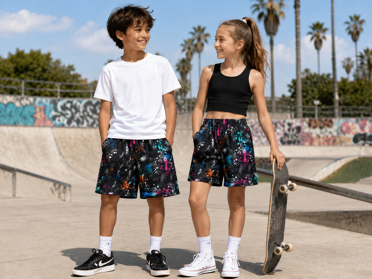 Black & Multi-Color Splatter Print Shorts