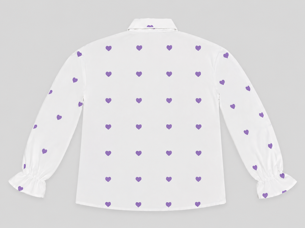 Lavender Heart Print Button-Up Blouse