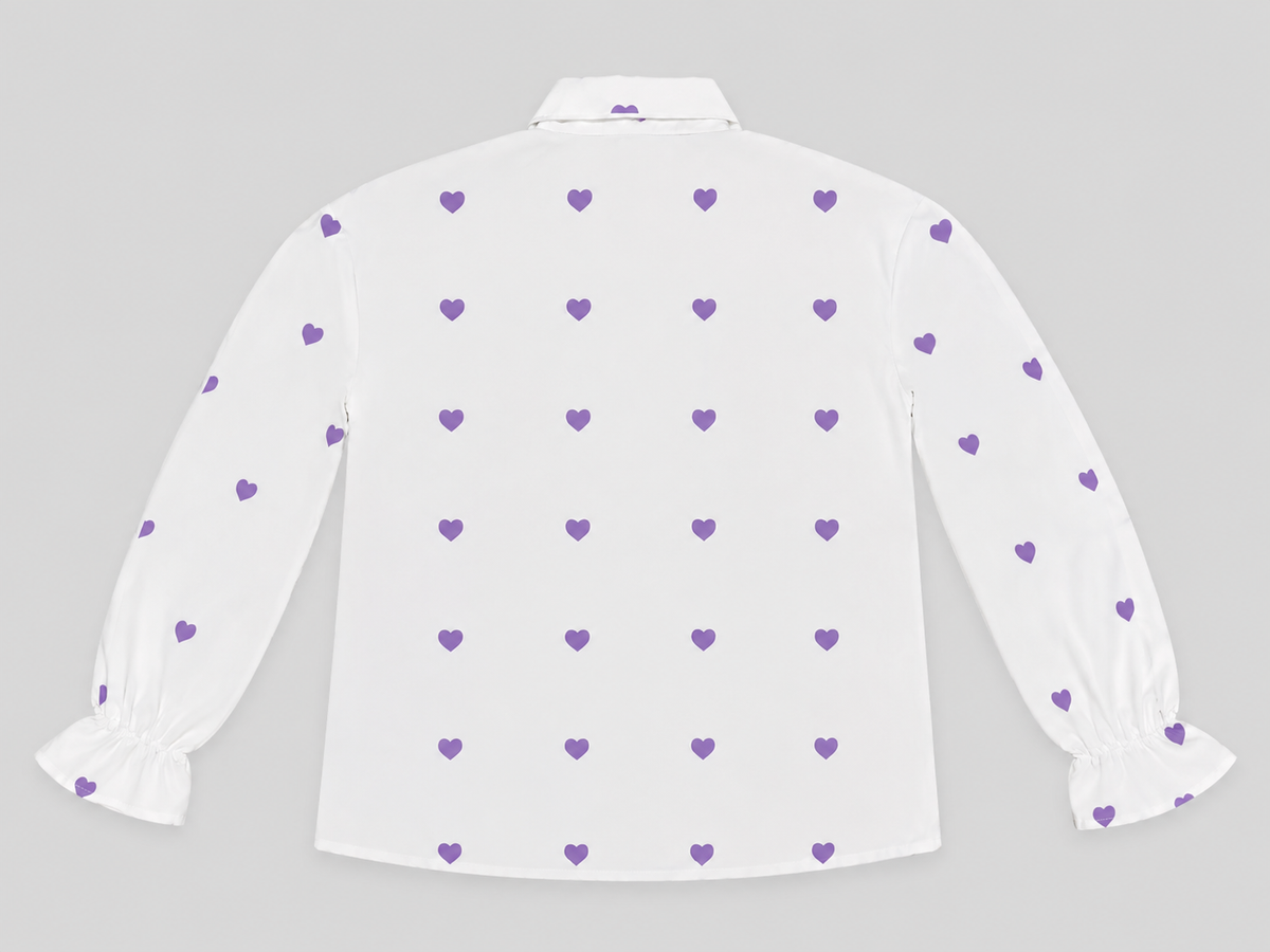 Lavender Heart Print Button-Up Blouse