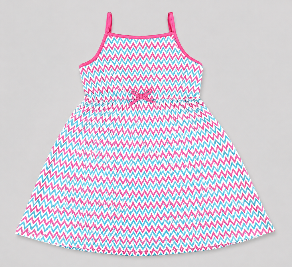 Brighten her summer wardrobe with this girls' pink and turquoise chevron sundress. Lightweight, breathable, and perfect for vacations, parties, beach days, and everyday fun.