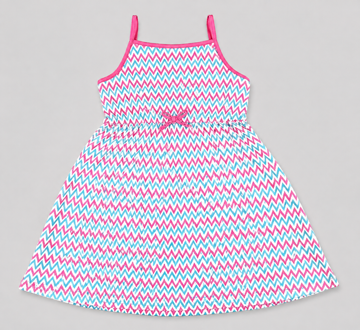 Brighten her summer wardrobe with this girls' pink and turquoise chevron sundress. Lightweight, breathable, and perfect for vacations, parties, beach days, and everyday fun.