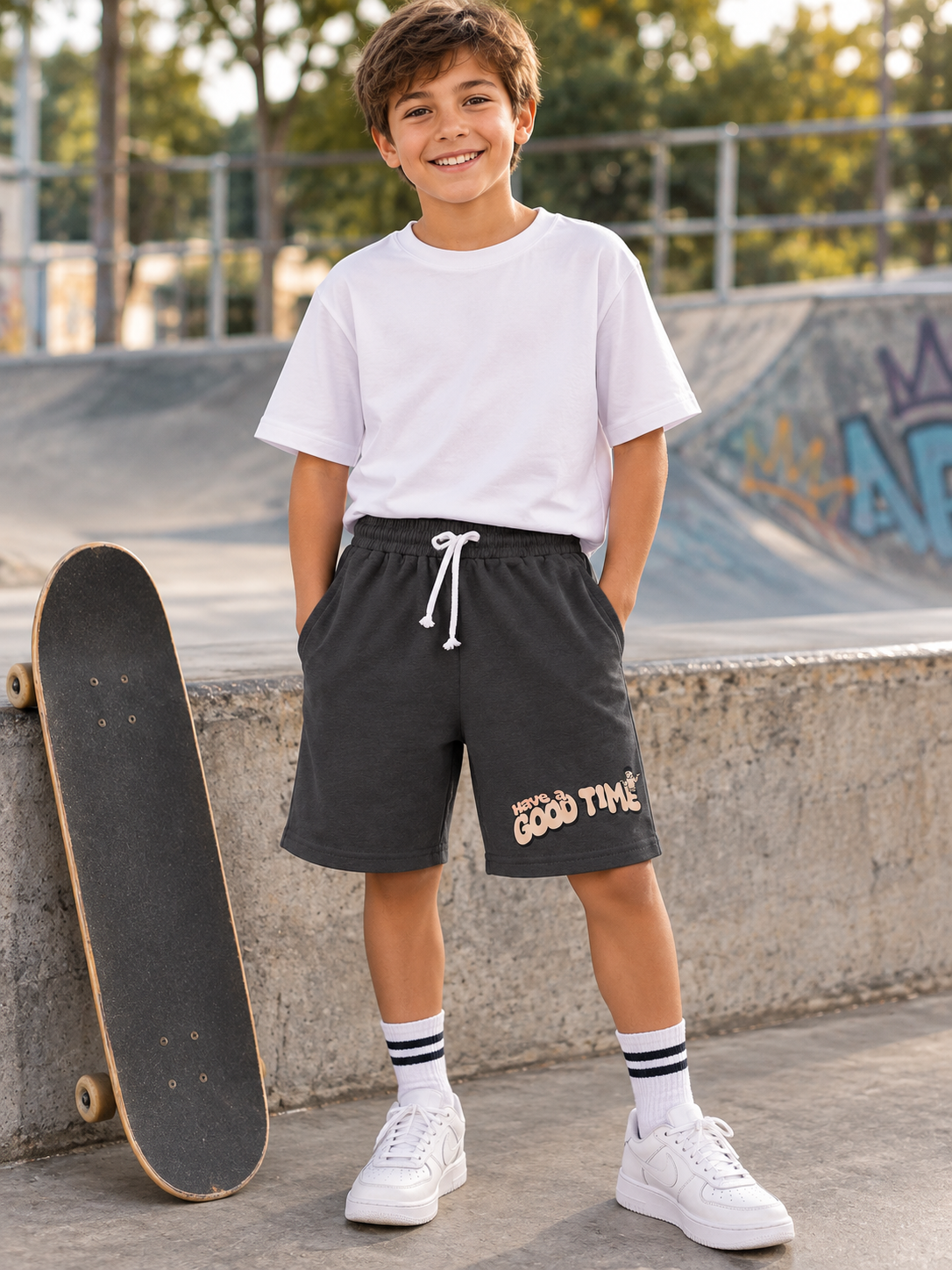 Charcoal Gray “Have a Good Time” Pull-On Shorts