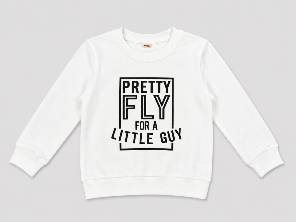 Shop this fun Pretty Fly for a Little Guy Boys’ Graphic Sweatshirt featuring a bold black graphic on a classic white long-sleeve crewneck. Perfect for everyday wear, playtime and casual outfits.