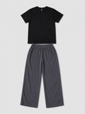 Shop the Black Tee & Charcoal Corduroy Wide-Leg Pants Set for kids. Featuring a classic black tee and relaxed charcoal textured pants with an elastic waistband for comfortable everyday wear.