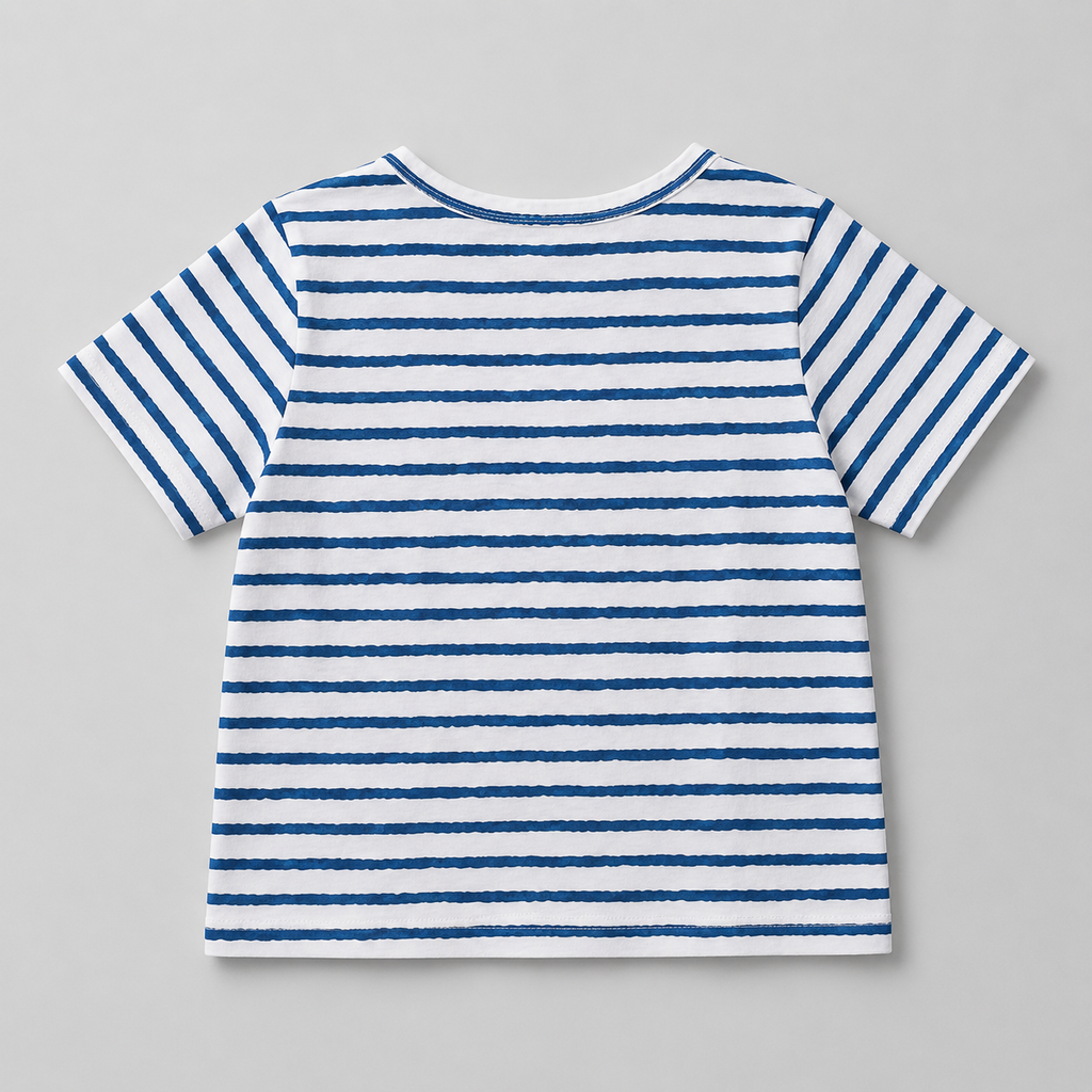 Shop this classic blue and white striped girls T-shirt in size 1-2 Years.  A versatile short-sleeve top that's perfect for everyday wear, playtime, outings, and easy casual outfits.