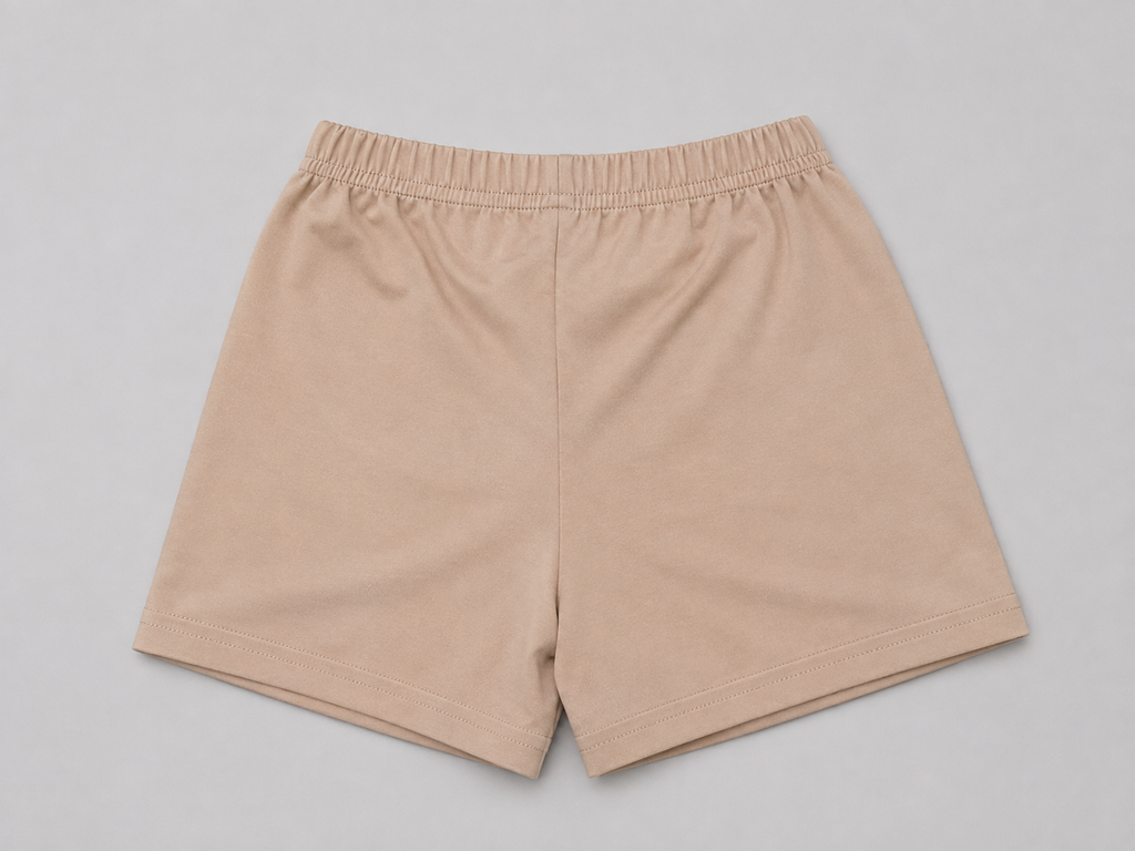 Shop these adorable tan girls shorts featuring a colorful butterfly graphic. A fun and comfortable choice for everyday wear, playtime, outings, and pairing with favorite tops.