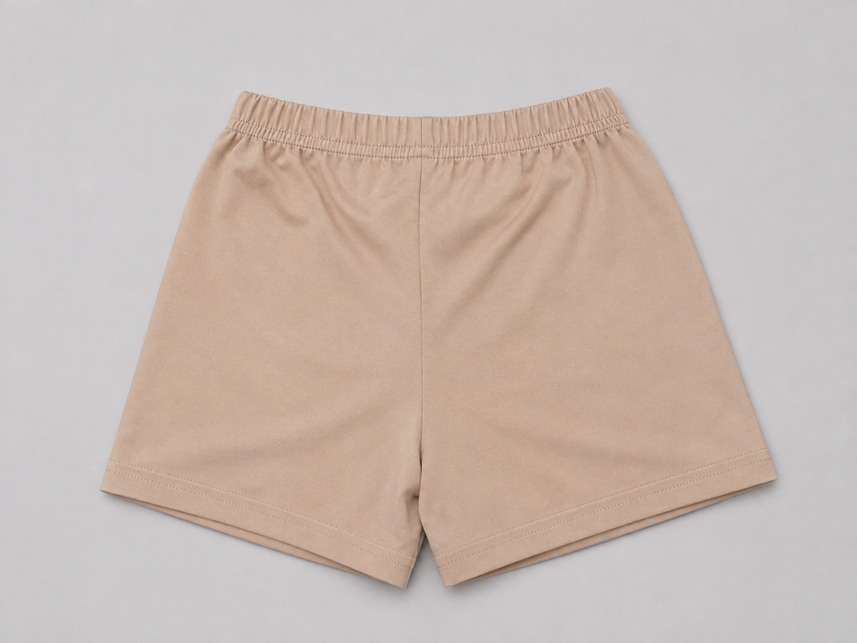 Shop these adorable tan girls shorts featuring a colorful butterfly graphic. A fun and comfortable choice for everyday wear, playtime, outings, and pairing with favorite tops.