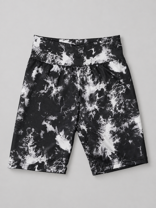 Shop these stylish black and white girls shorts featuring a bold splatter print. A comfortable and versatile choice for everyday wear, playtime, outings, and casual outfits.