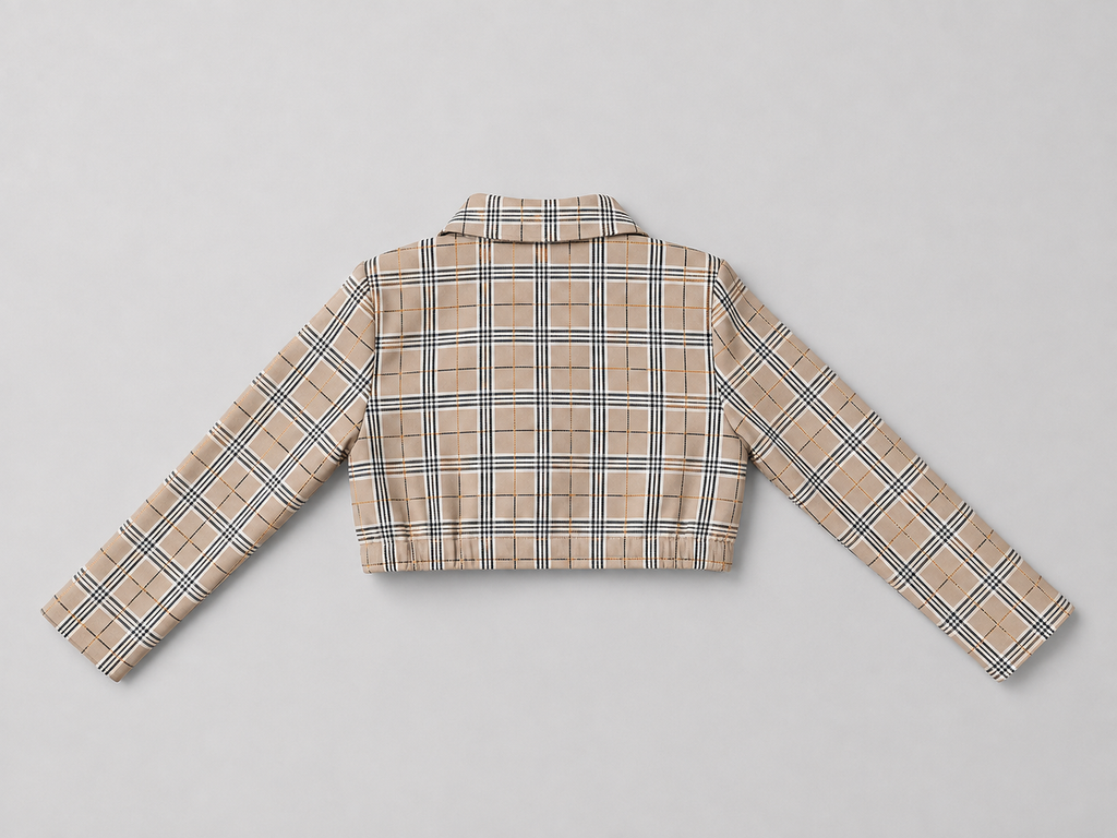 Shop this stylish beige plaid girls cropped blazer featuring a classic lapel collar, long sleeves, and button closure. A versatile jacket perfect for dressy outfits, special occasions, photos, and everyday style.
