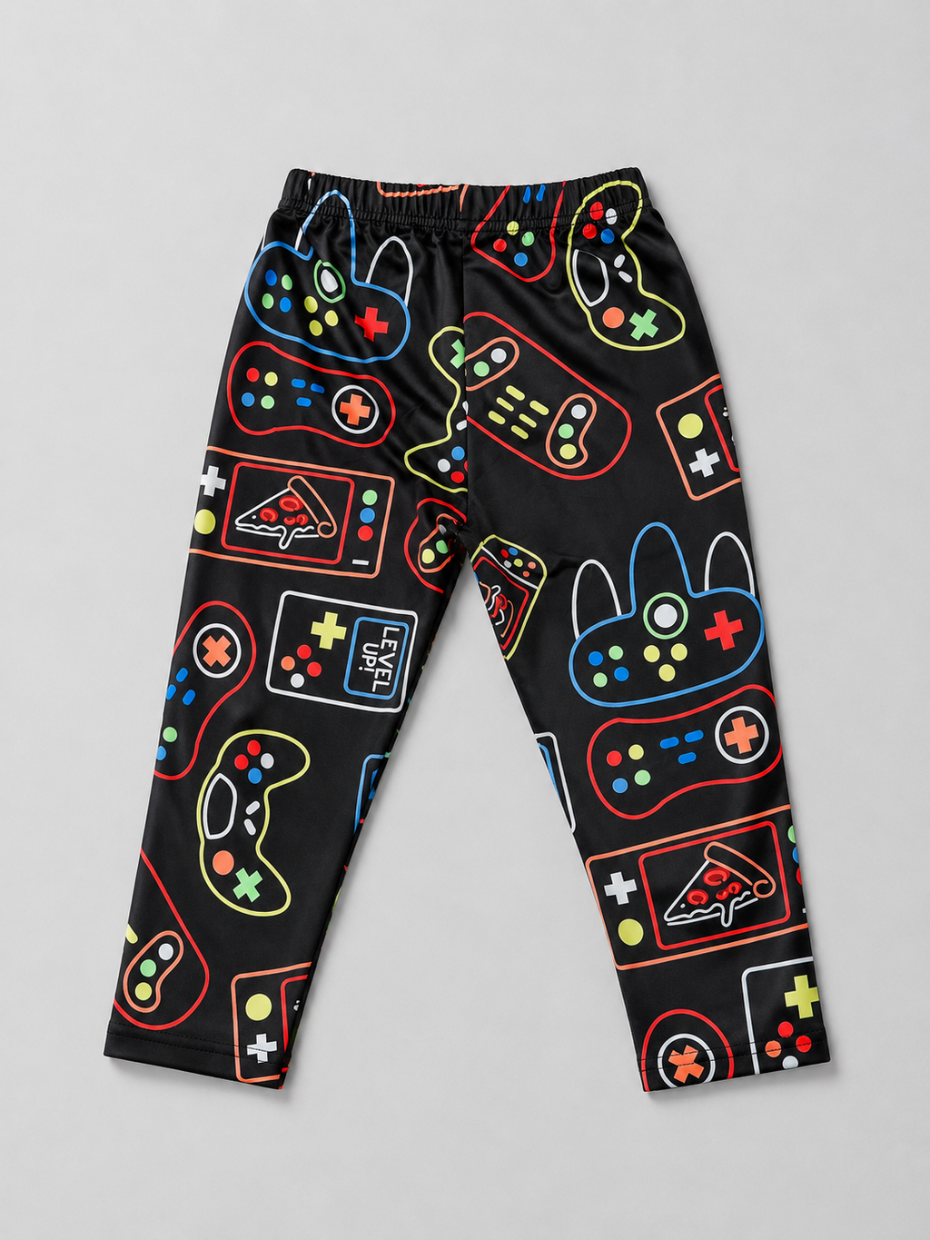 Shop these fun black girls leggings featuring colorful gaming controllers and video game-inspired graphics. A playful and comfortable full-length style perfect for everyday wear, playtime, lounging, and gaming fans.