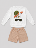 Shop this cool boys’ two-piece set featuring a white hip-hop dancer sweatshirt and tan drawstring shorts. A stylish choice for everyday wear, play, and casual outings.

