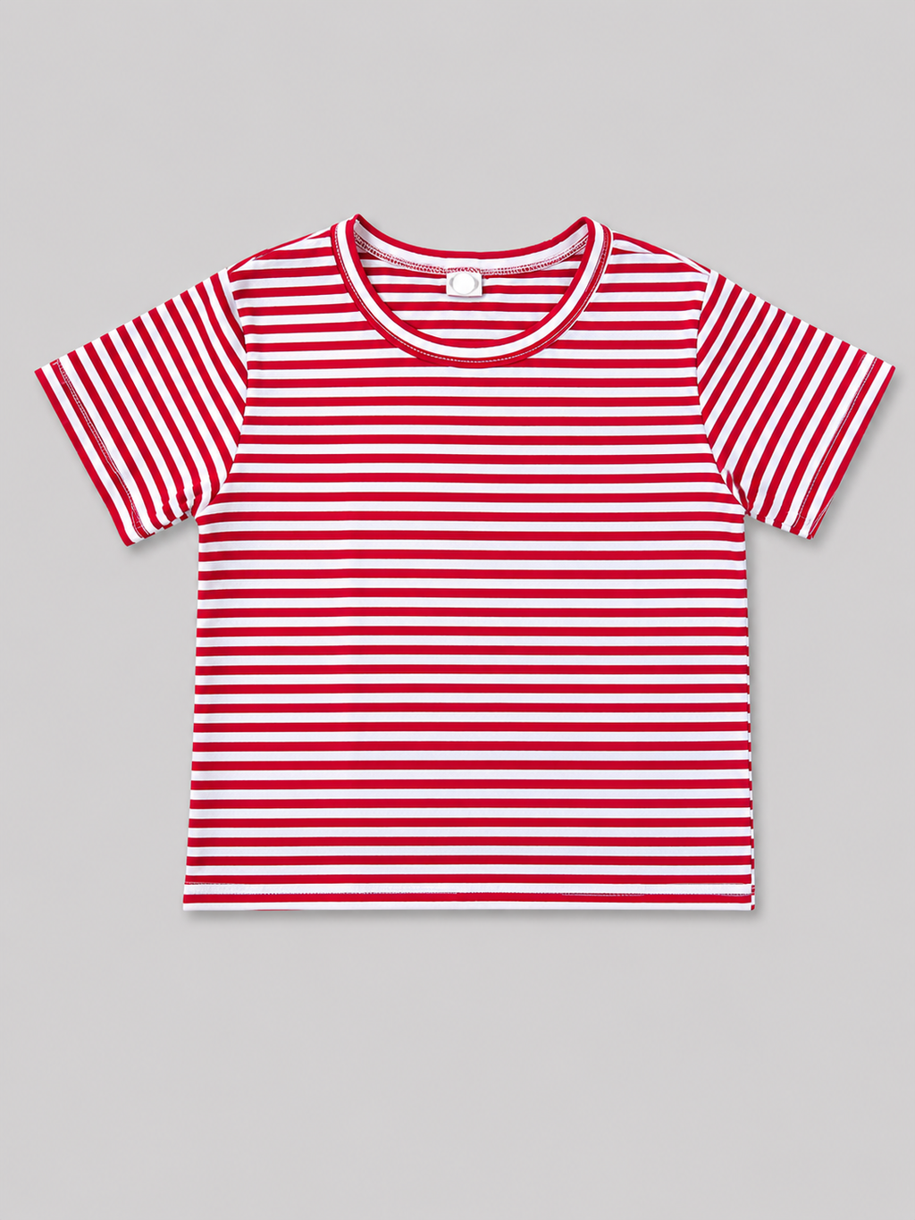 Shop this classic red and white striped kids’ T-shirt featuring short sleeves and contrasting red trim. An easy everyday top for school, play, and casual outfits.
