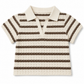 Shop this adorable baby boys’ cream and brown striped polo shirt featuring textured fabric, a classic collar, and short sleeves. Perfect for everyday wear, outings, and casual occasions.