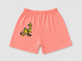 Shop these fun kids’ coral shorts featuring a colorful yellow dinosaur graphic and comfortable elastic waistband. Perfect for summer, playtime, casual outings, and everyday wear.