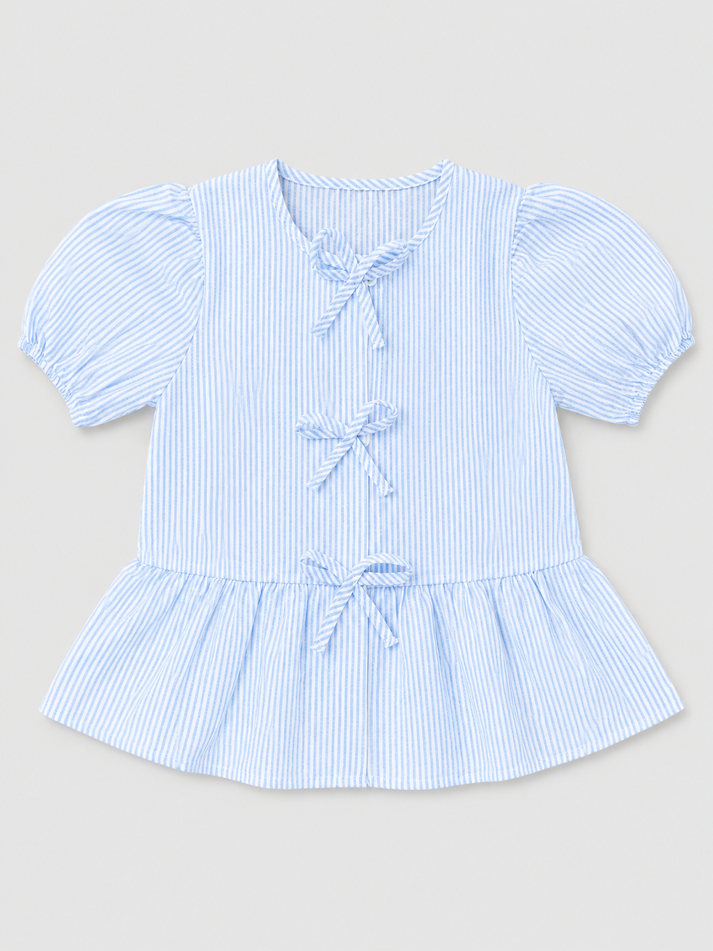 Shop this adorable girls’ blue and white striped dress featuring puff sleeves, three front bows, and a sweet gathered skirt. Perfect for everyday wear, special occasions, photos, and warm-weather outings.

