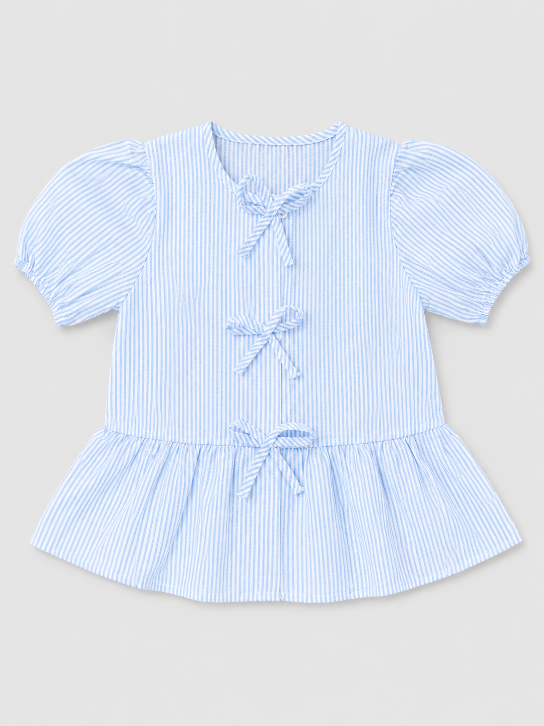 Shop this adorable girls’ blue and white striped dress featuring puff sleeves, three front bows, and a sweet gathered skirt. Perfect for everyday wear, special occasions, photos, and warm-weather outings.

