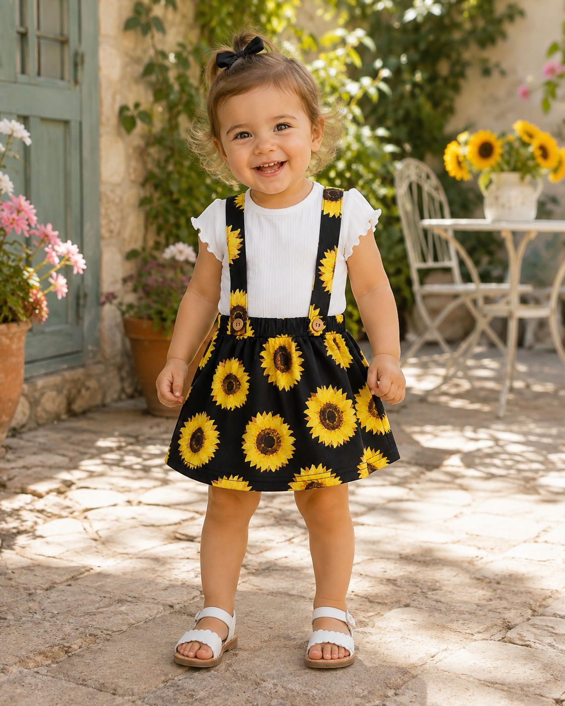 Black & Sunflower Girls Suspender Dress