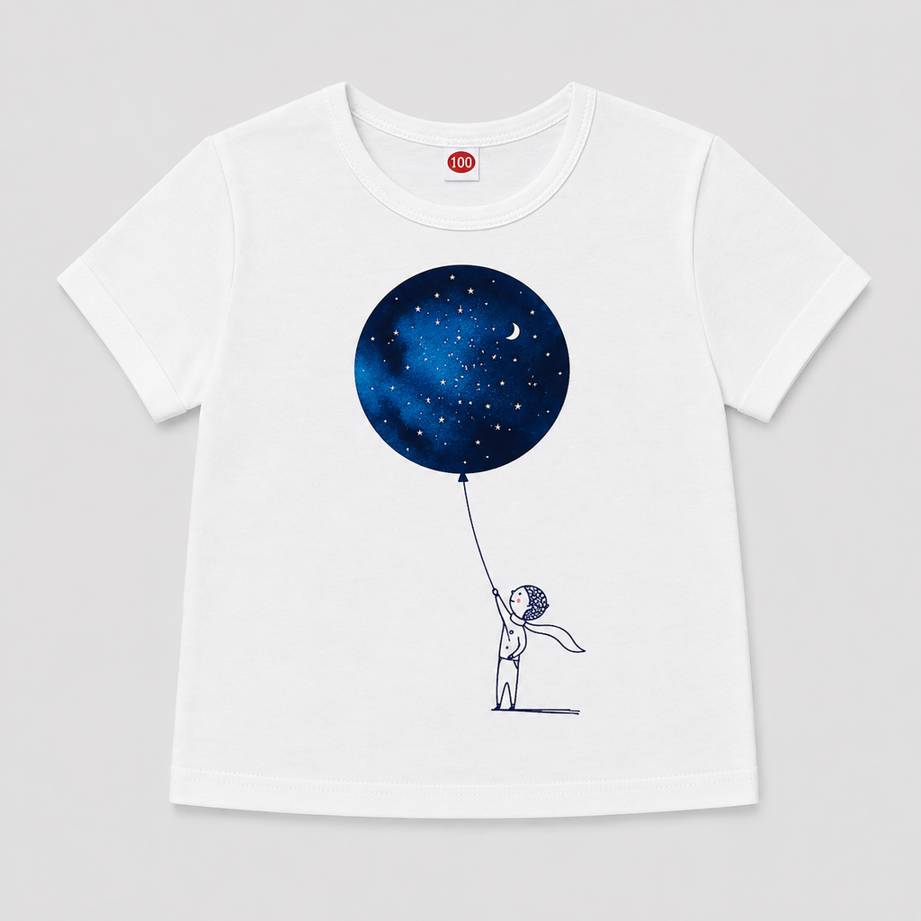 Shop the adorable White Starry Night Balloon Short Sleeve Top featuring a whimsical moon-and-stars graphic, short sleeves, and a comfortable everyday design for girls and boys.