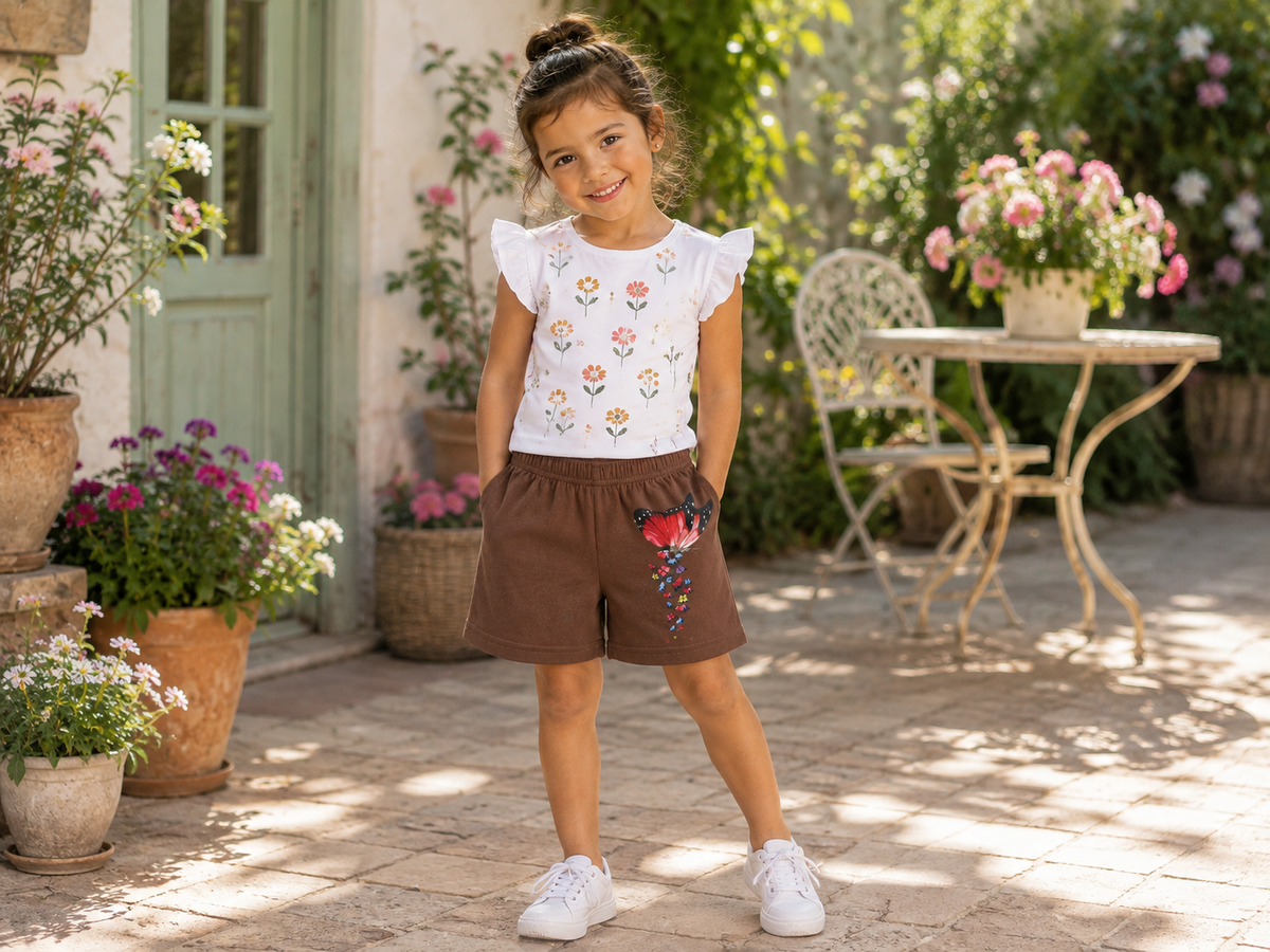Brown Butterfly Girls Shorts