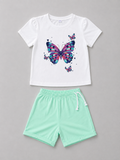 Shop this colorful girls butterfly outfit featuring a white butterfly graphic T-shirt and mint green drawstring shorts. A cute and comfortable two-piece set for warm-weather outings and everyday wear.
