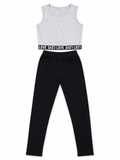 Shop the trendy Gray & Black Love Tank Top & Pleated Pants Set featuring a LOVE detail, sleeveless gray top, and comfortable black pleated pants for girls.