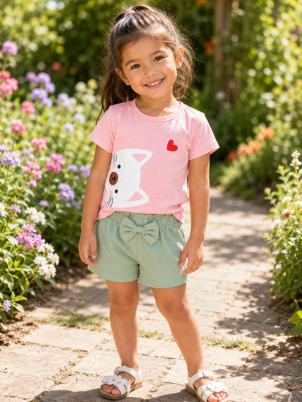 Kitty & Bow Girls’ Pink & Mint Green 2-Piece Outfit Set