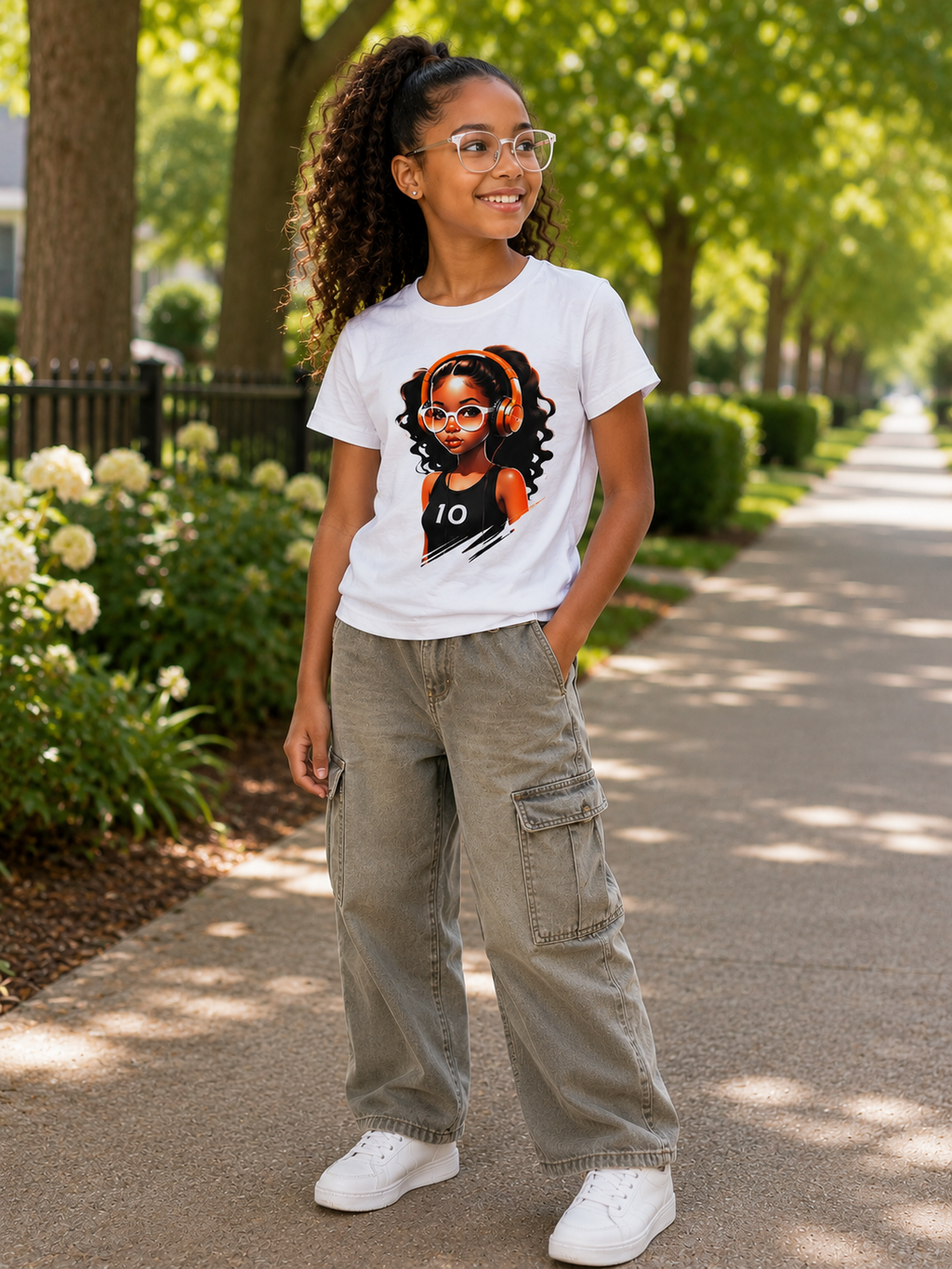 Girls’ White Basketball Girl Graphic T-Shirt