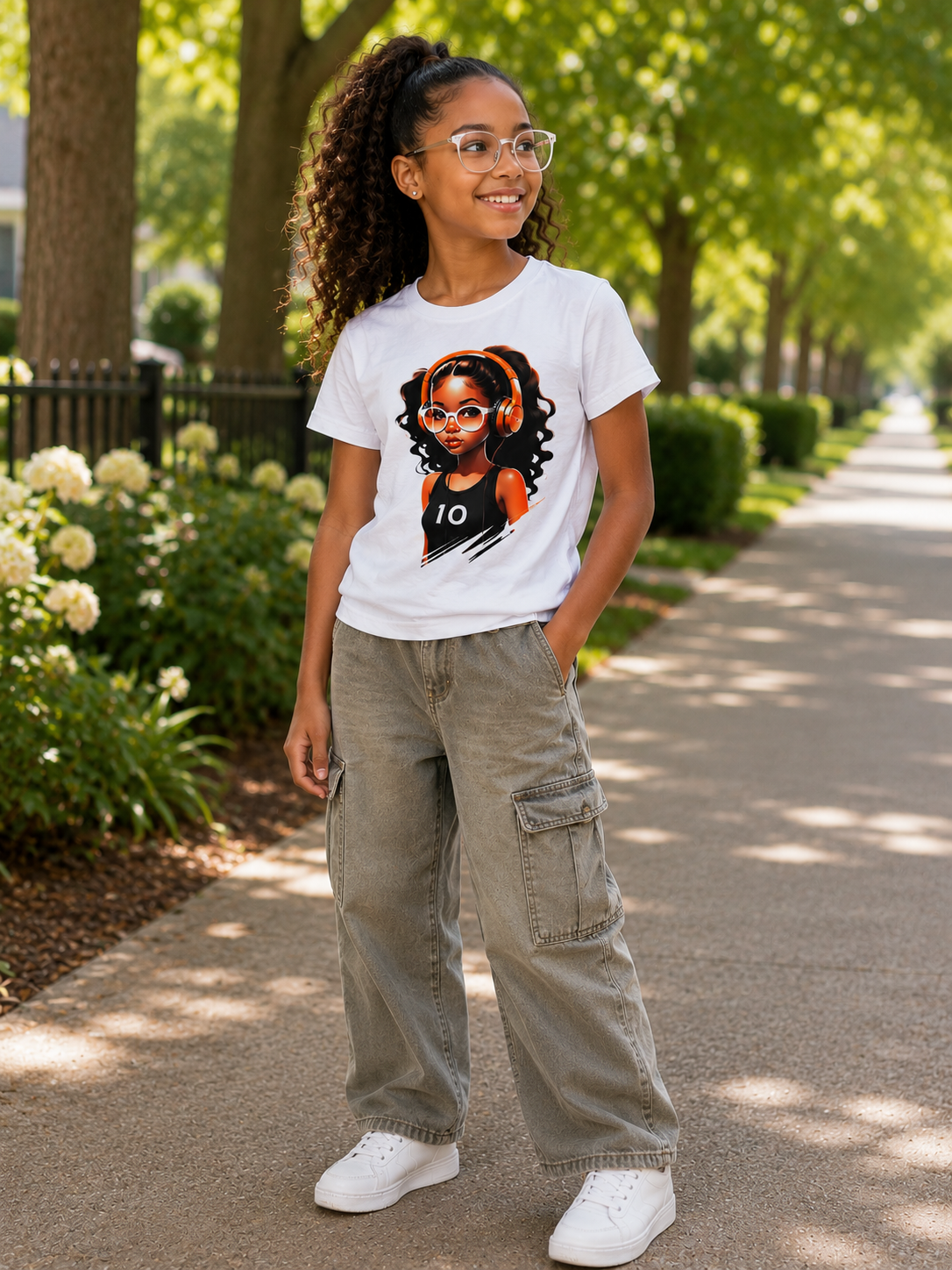Girls’ White Basketball Girl Graphic T-Shirt