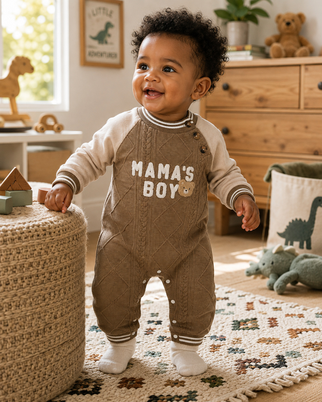 Mama’s Boy Cable Knit Baby Romper
