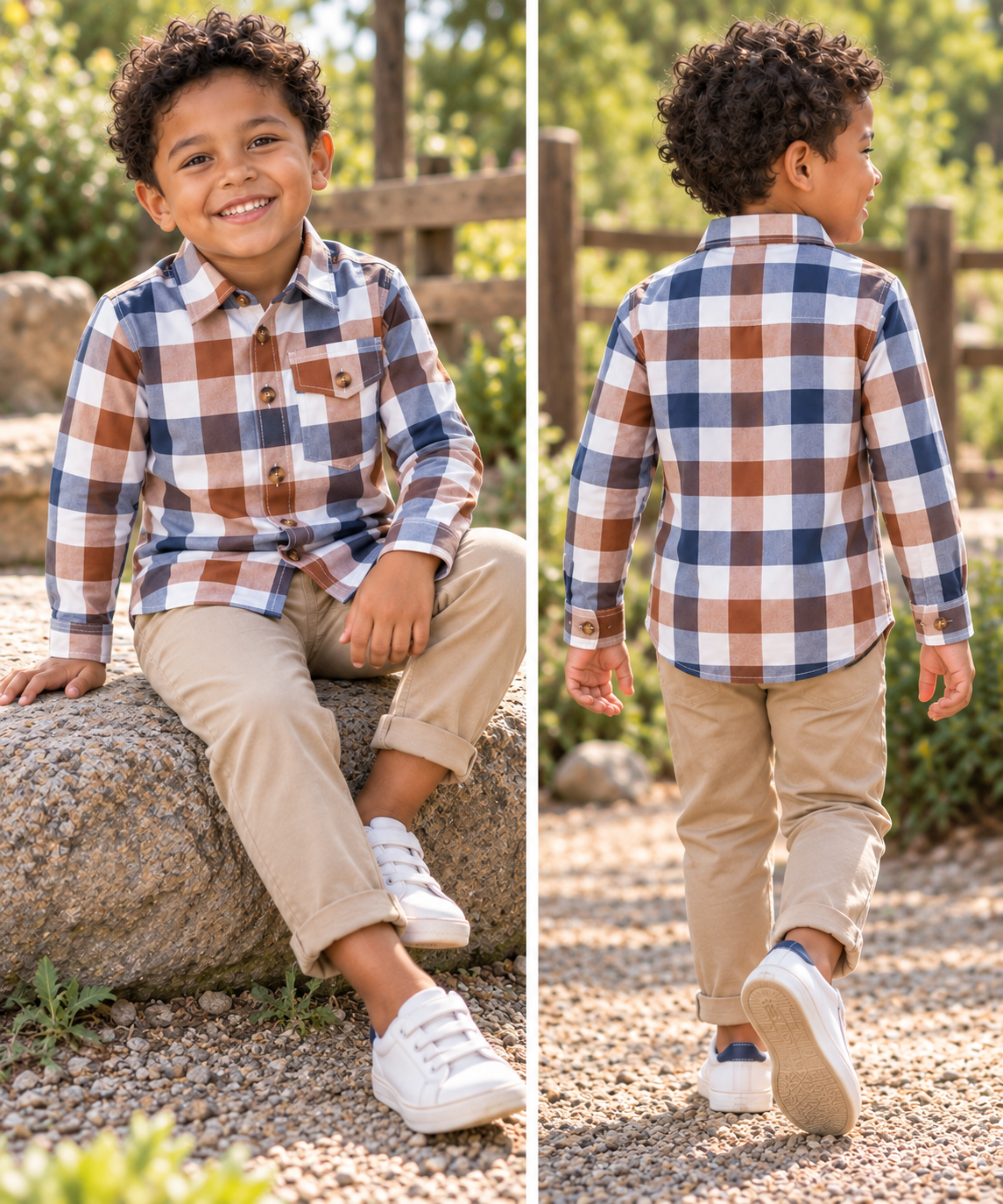 Boys Blue & Brown Plaid Long-Sleeve Button-Up Shirt