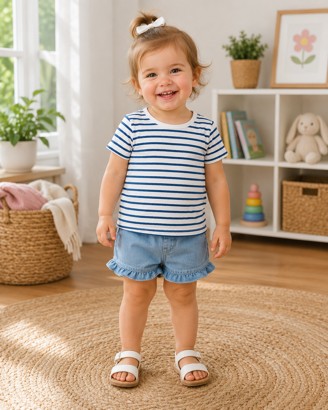 Blue & White Striped Girls T-Shirt