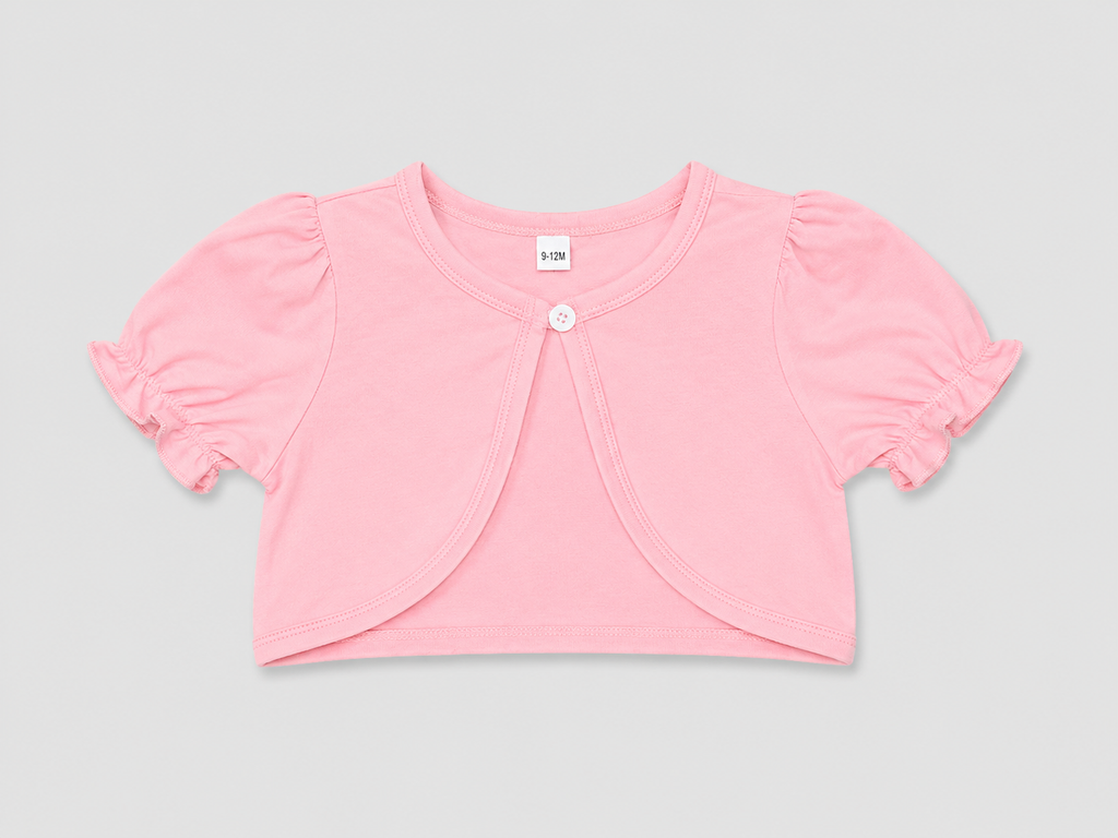 Shop the adorable Pink Ruffle Sleeve Cardigan Top for baby girls. Featuring textured fabric, puff sleeves, delicate ruffle trim, and a sweet button-front design.