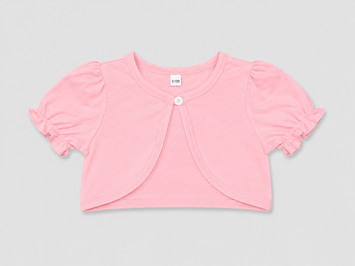 Shop the adorable Pink Ruffle Sleeve Cardigan Top for baby girls. Featuring textured fabric, puff sleeves, delicate ruffle trim, and a sweet button-front design.