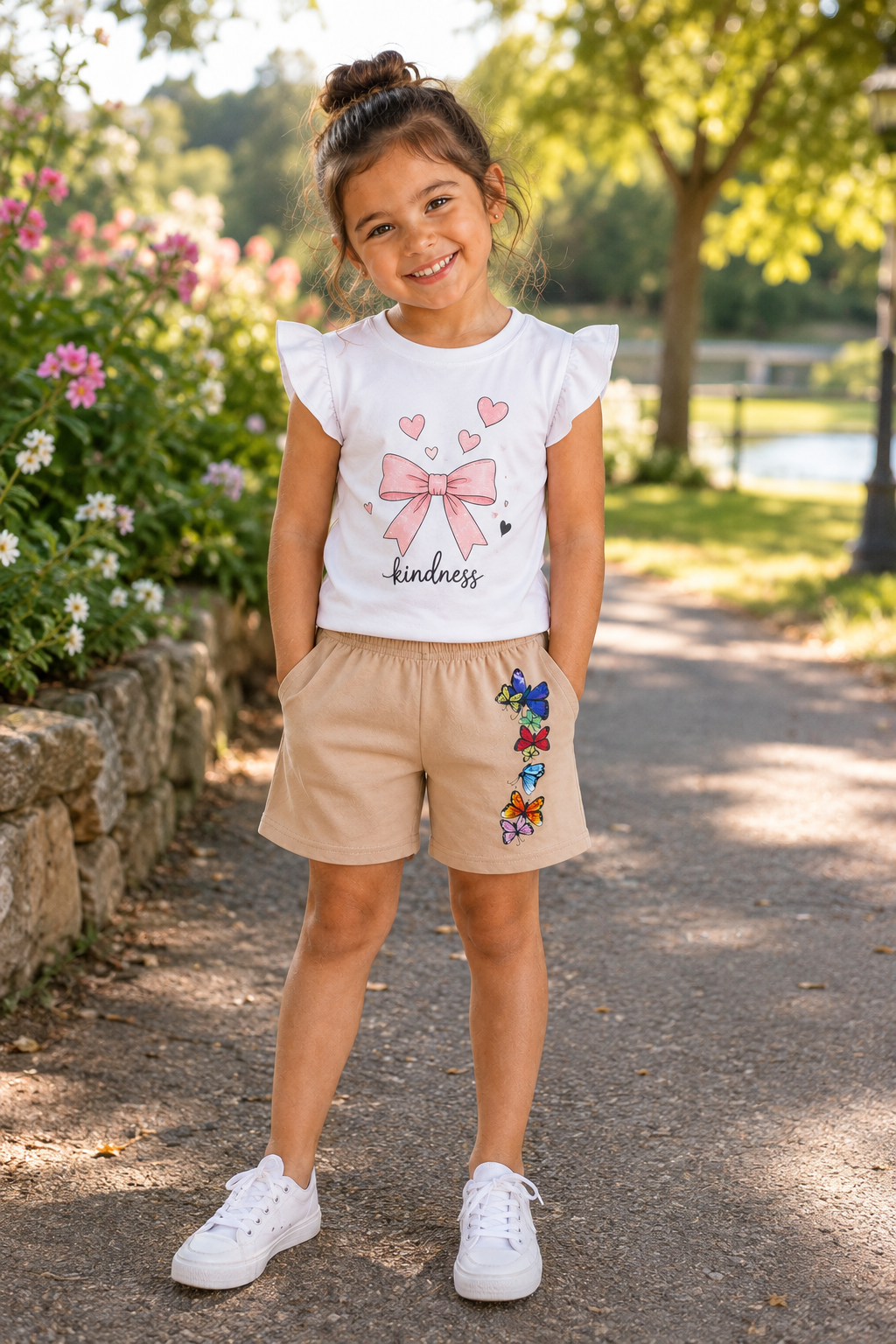 Tan Butterfly Girls Shorts