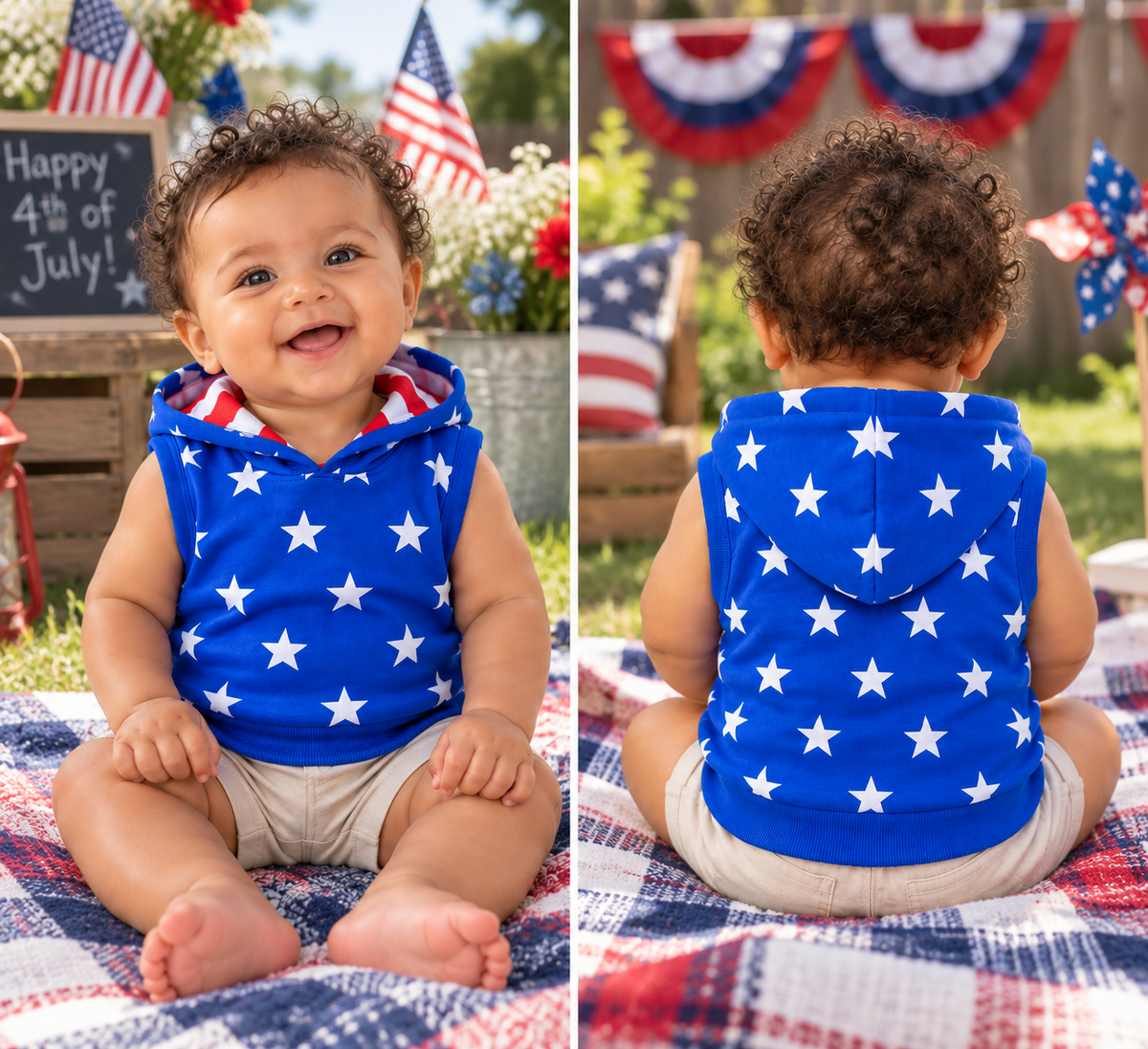 Baby Boys Blue Star Sleeveless Hooded Top